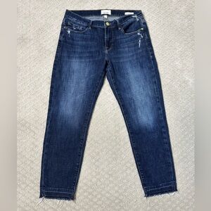 Sz 27 Frame Jeans Le Garçon Crop dark wash raw hem stretch